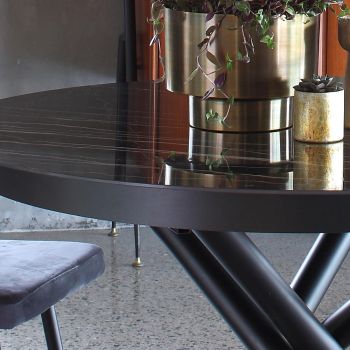 Ausziehbarer runder Esstisch bis 165 cm in Stahl und Keramik - Juni