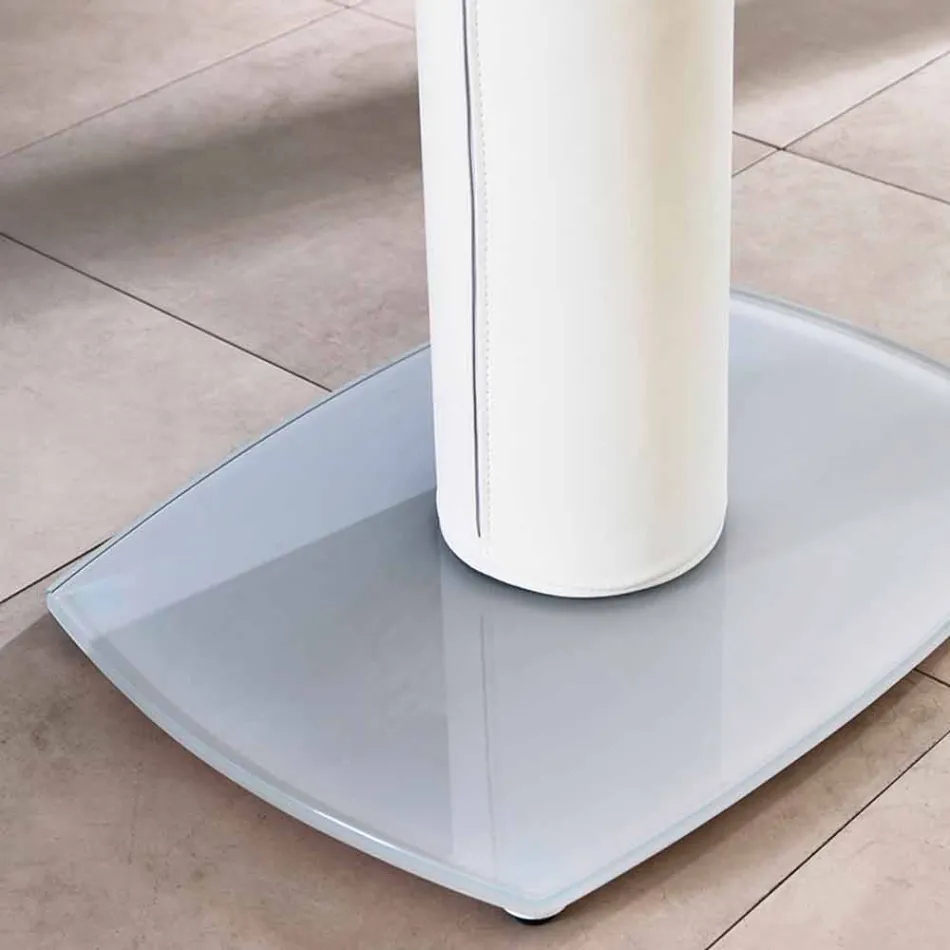 Ausziehbarer Esstisch aus Glas und Kunstleder, L120 / 180xP90cm, Lelia Viadurini