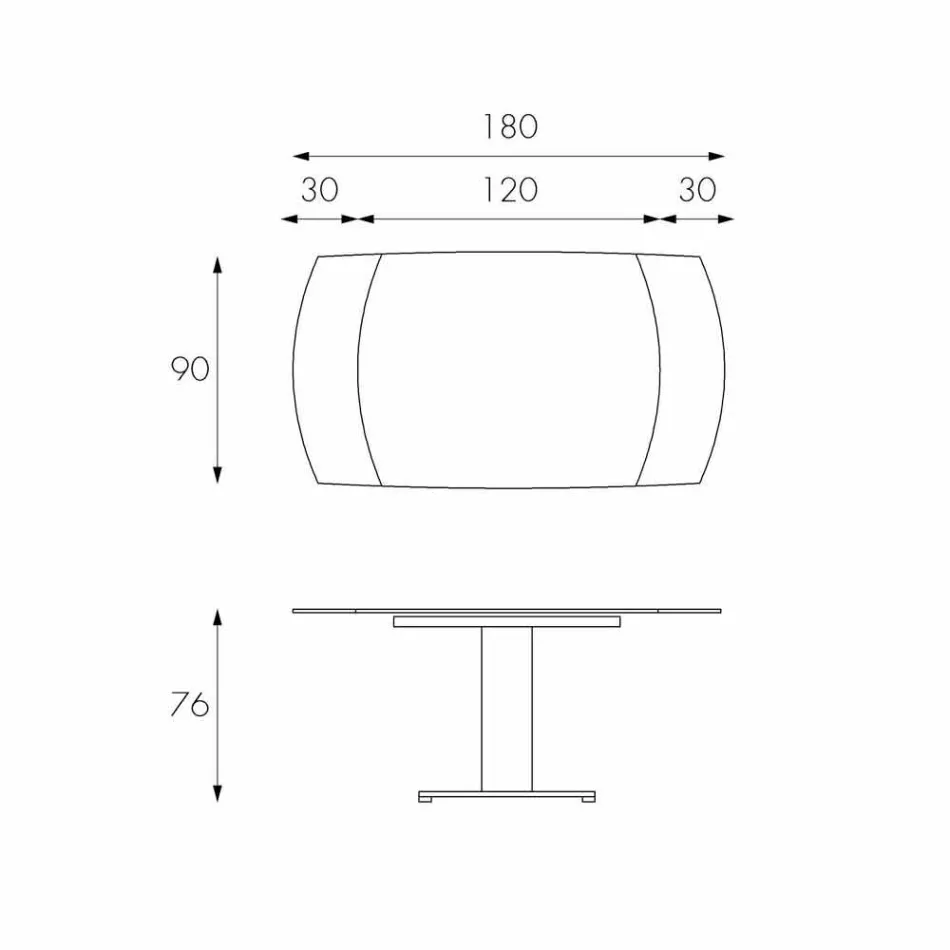 Ausziehbarer Esstisch aus Glas und Kunstleder, L120 / 180xP90cm, Lelia Viadurini