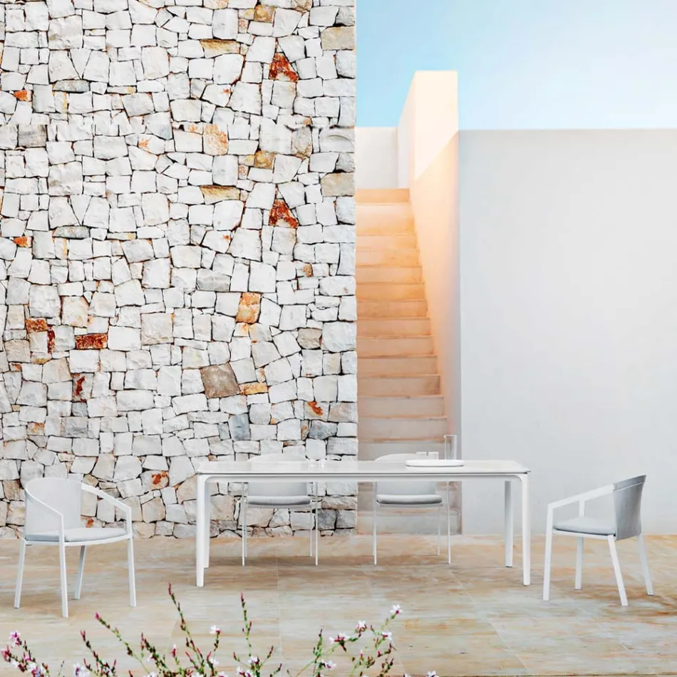 Garten-Esstisch aus Aluminium und HPL oder Gres, verschiedene Ausführungen – Filomena Viadurini