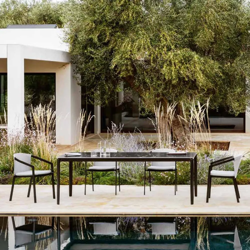 Garten-Esstisch aus Aluminium und HPL oder Gres, verschiedene Ausführungen – Filomena Viadurini