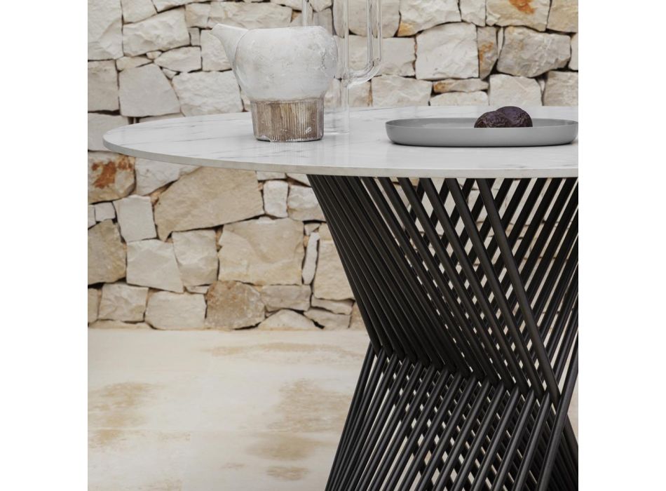 Outdoor-Esstisch aus Aluminium und Steinzeugplatte Made in Italy - Donovan Viadurini