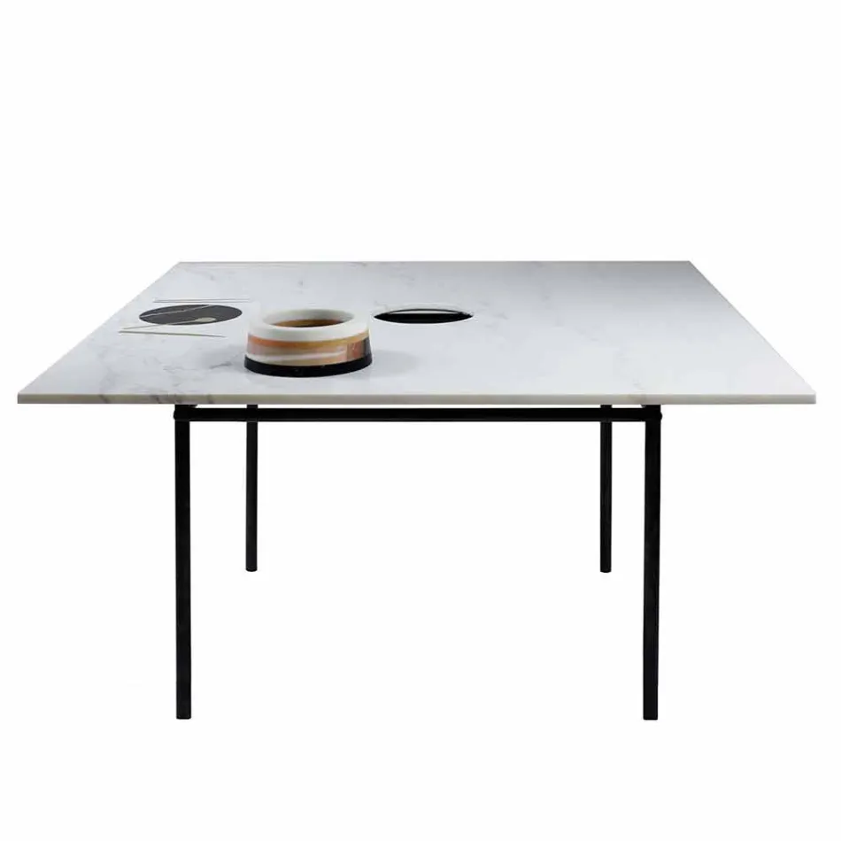Quadratischer Esstisch mit Vase und Marmoreinlage 140 cm Luxury - Vesuvio Viadurini