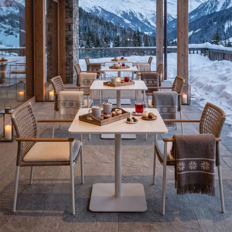Quadratischer Tisch 80x80 cm Outdoor aus Beige Aluminium - Alfresco Viadurini