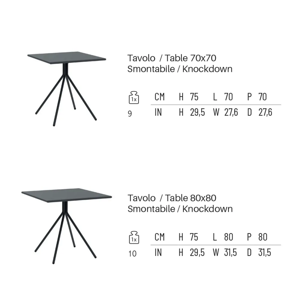 Quadratischer Gartentisch aus verzinktem Stahl Made in Italy - Ralph Viadurini