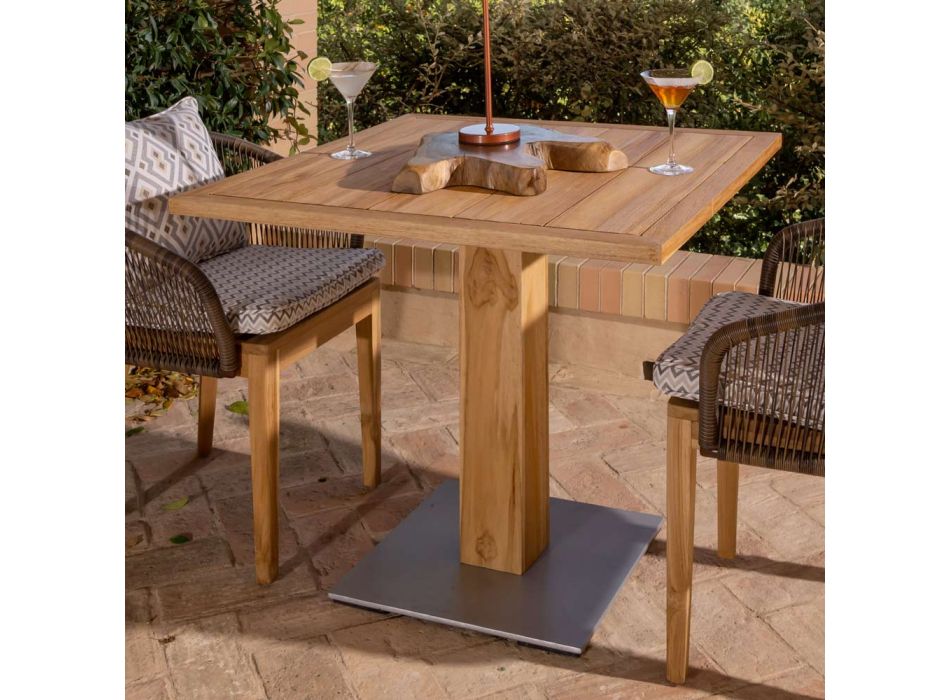 Quadratischer Gartentisch aus Teak und Metall - Marie Viadurini