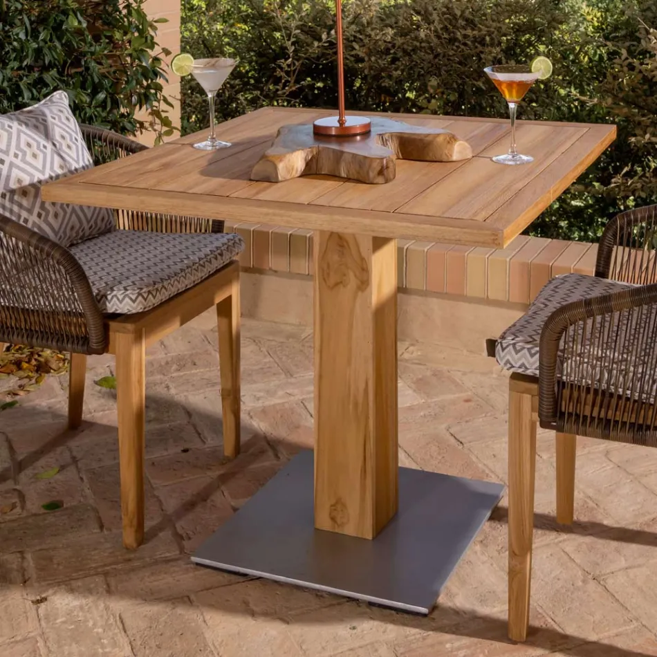 Quadratischer Gartentisch aus Teak und Metall - Marie Viadurini