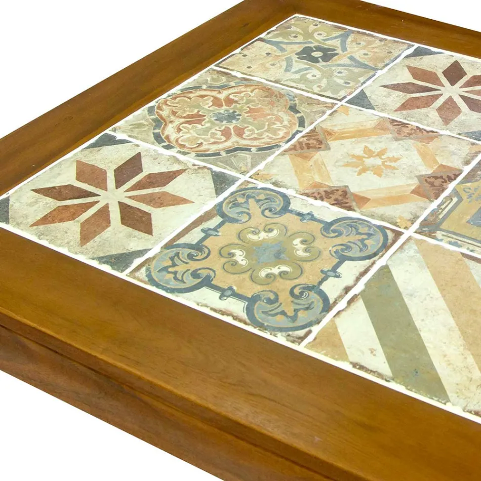 Quadratischer Tisch aus Akazienholz und Keramikplatte - Technical Viadurini