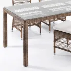 Rechteckiger Gartentisch aus Polyrattan und Glas - Gigi Viadurini