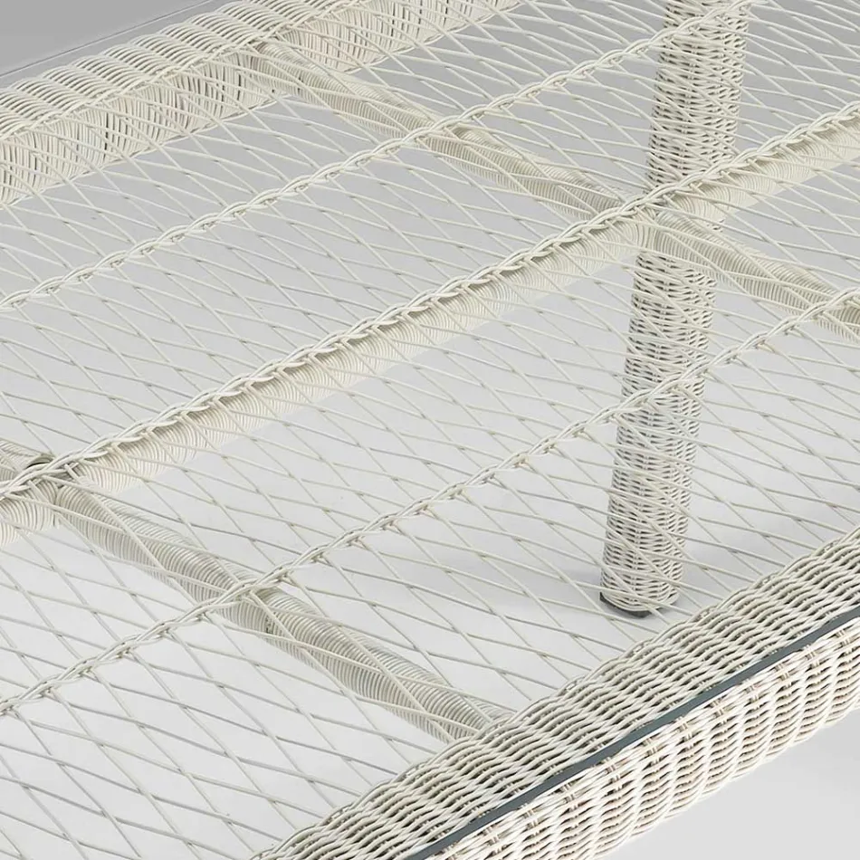 Rechteckiger Gartentisch aus Polyrattan und Glas - Gigi Viadurini