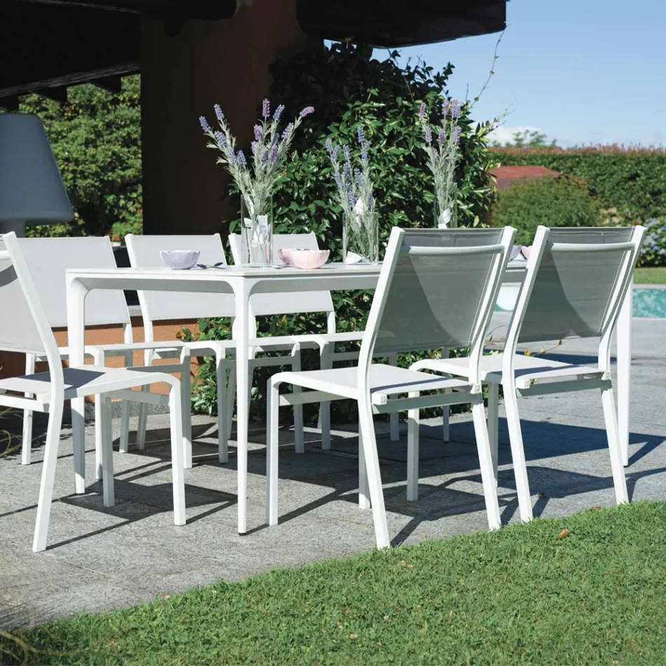 Rechteckiger Gartentisch aus Aluminium und Steingut - Lunara Viadurini