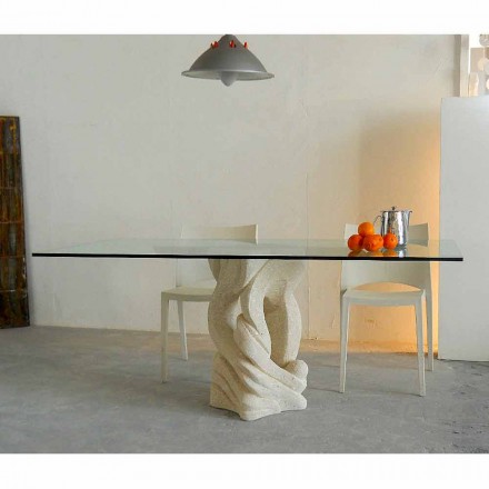 Rechteckiger Tisch aus Stein mit Designer-Glasplatte Ascanio Viadurini