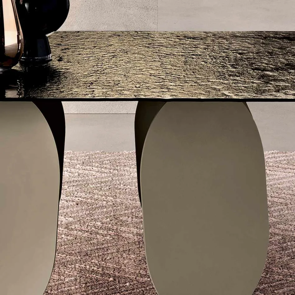 Rechteckiger Tisch aus gehämmertem Glas, rückseitig versilbert, hergestellt in Italien - Almo Viadurini