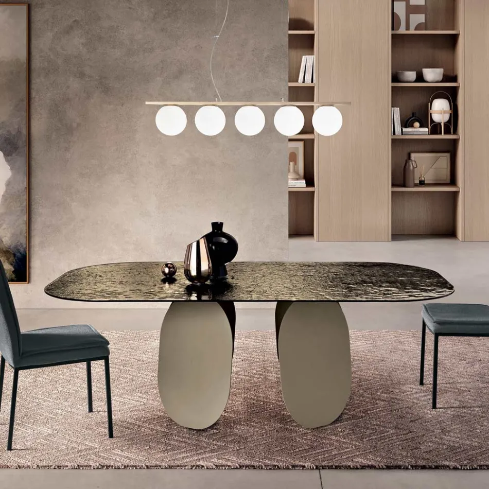 Rechteckiger Tisch aus gehämmertem Glas, rückseitig versilbert, hergestellt in Italien - Almo Viadurini