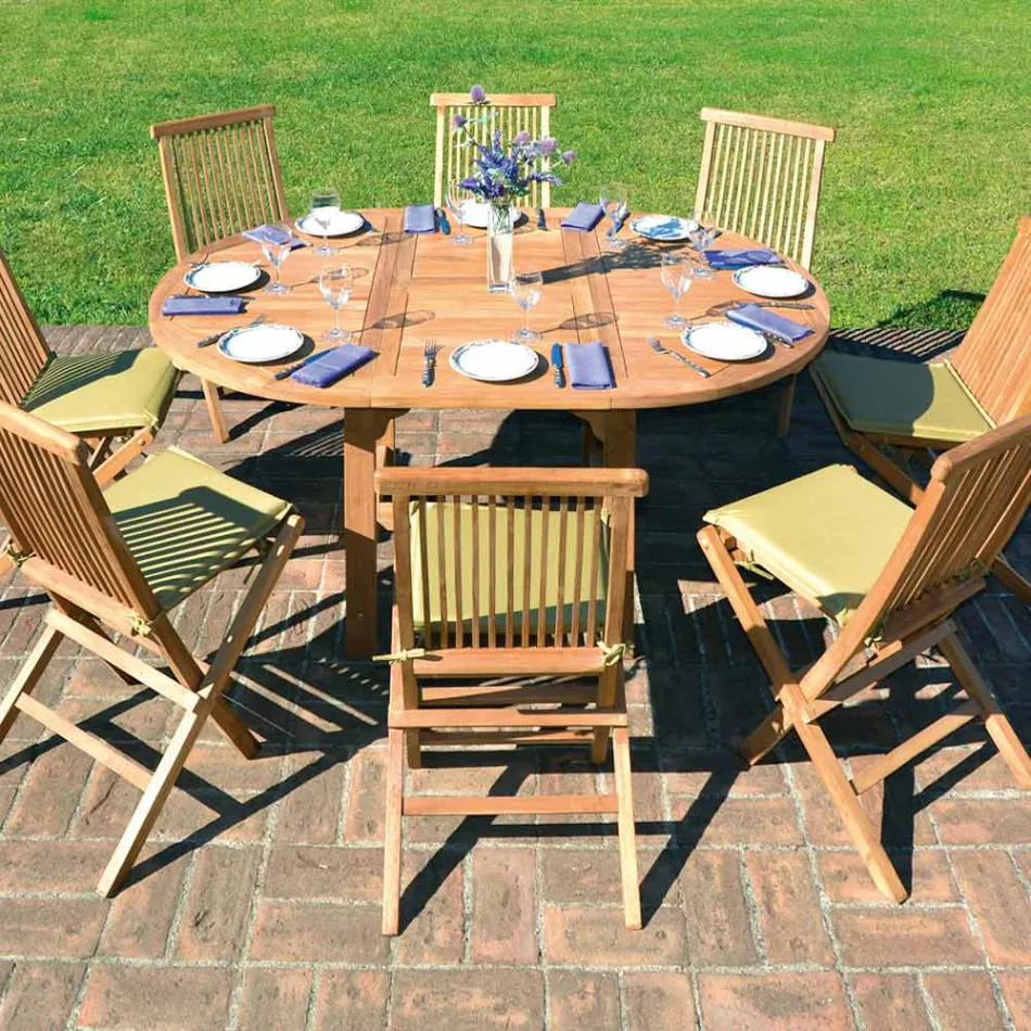 Runder Gartentisch ausziehbar auf 170 cm aus Teakholz - Armonia Viadurini