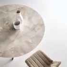 Ausziehbarer runder Tisch aus Sinterstein mit Marmoroptik - Portico Viadurini