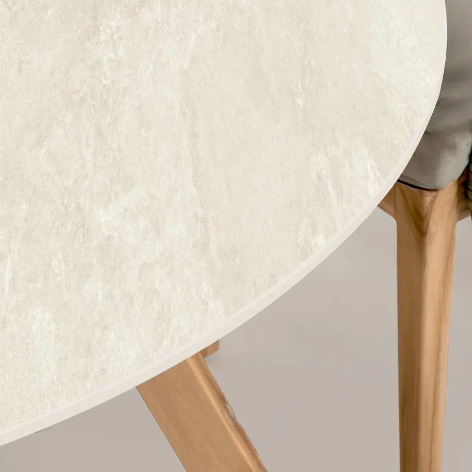 Runder Gartentisch aus Chianca-Keramik von Ostuni Made in Italy - Pegaso Viadurini