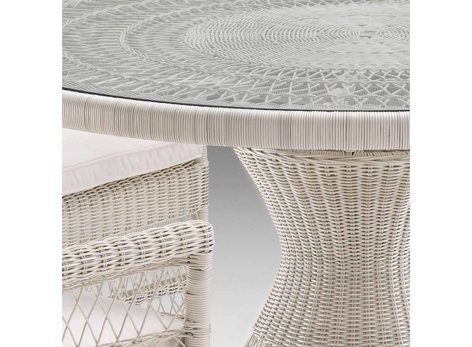 Runder Gartentisch aus Polyrattan mit Glasplatte - Gigi Viadurini