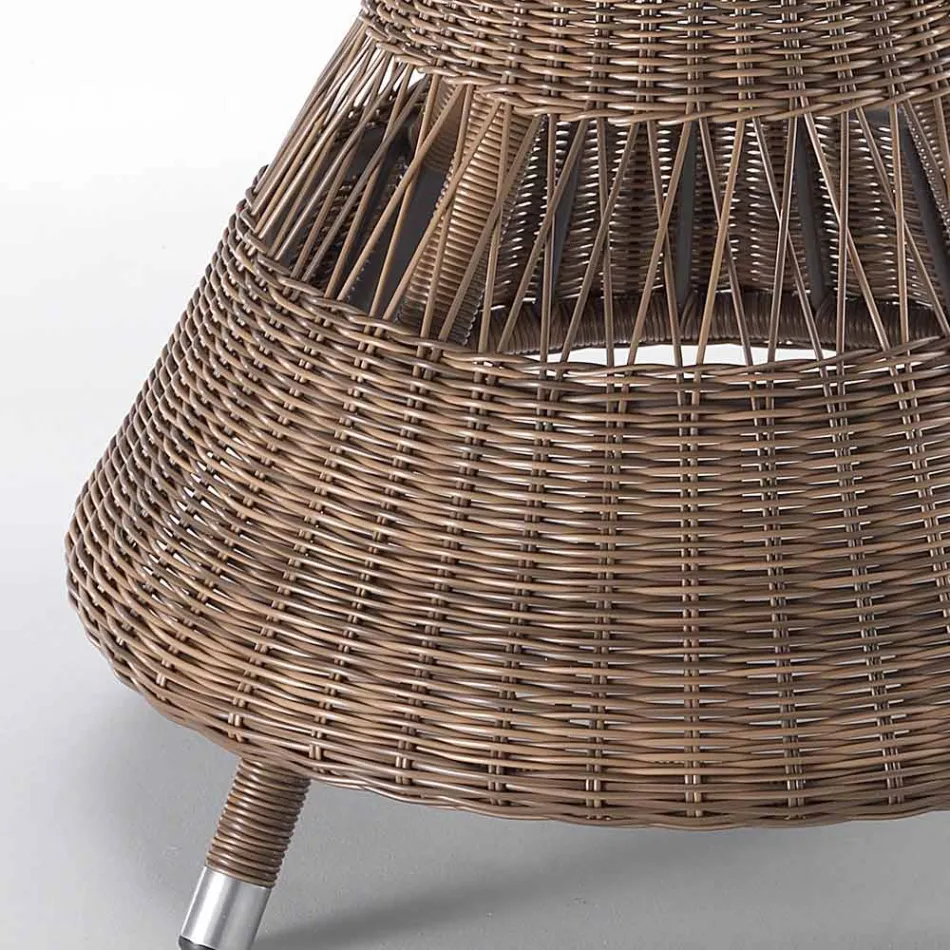 Runder Gartentisch aus Polyrattan mit Glasplatte - Gigi Viadurini