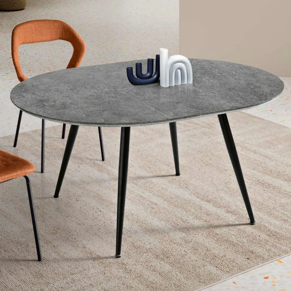 Runder Sechssitzer-Tisch mit MDF-Platte und Metallgestell - Croma Viadurini