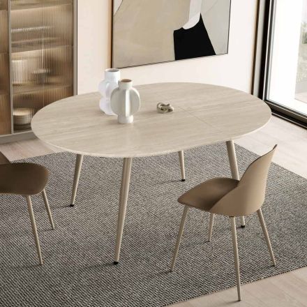 Runder Sechssitzer-Tisch mit MDF-Platte und Metallgestell - Croma Viadurini