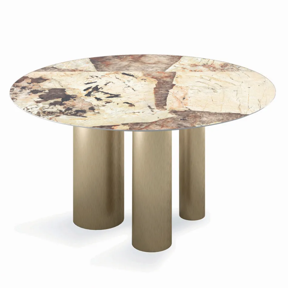 Fester runder Tisch mit Keramikplatte, hergestellt in Italien – Schere Viadurini