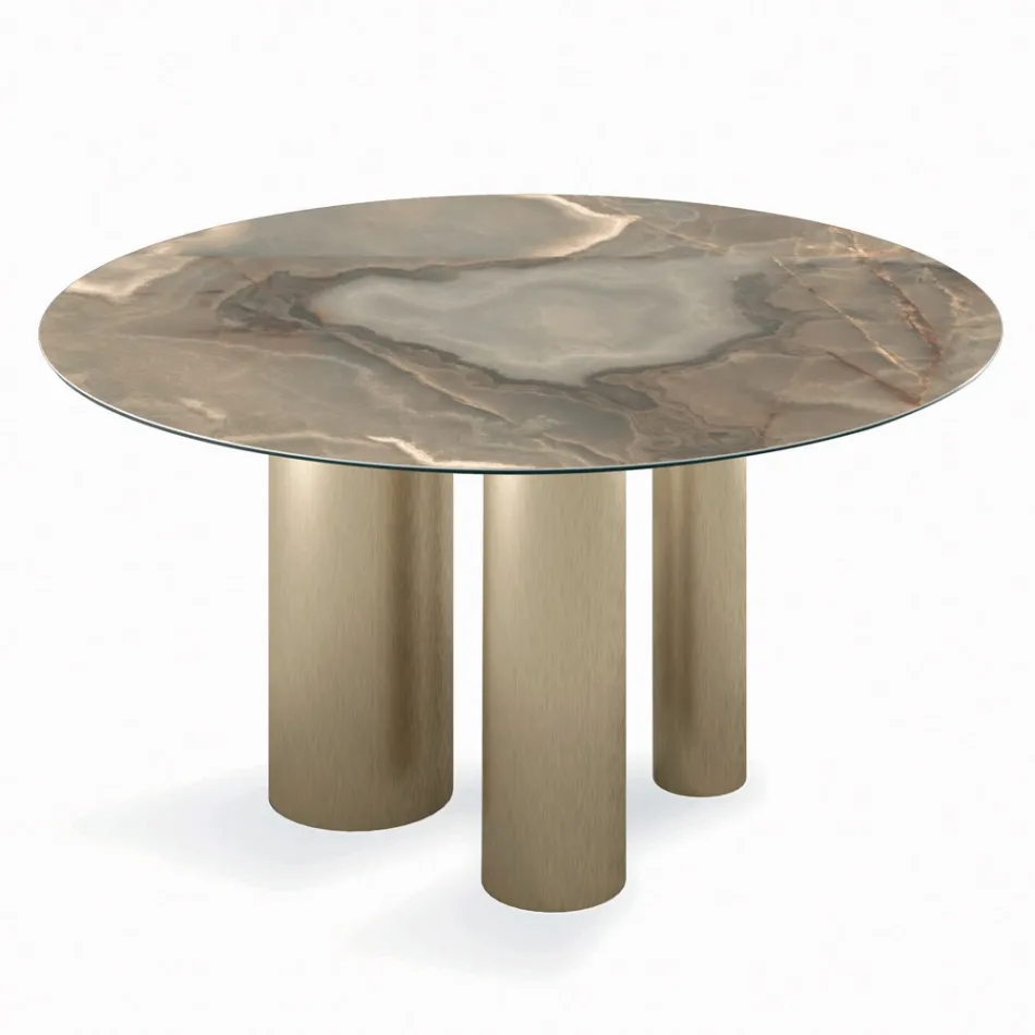 Fester runder Tisch mit Keramikplatte, hergestellt in Italien – Schere Viadurini