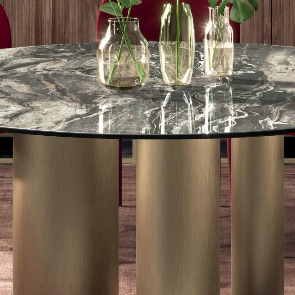 Fester runder Tisch mit Keramikplatte, hergestellt in Italien – Schere Viadurini