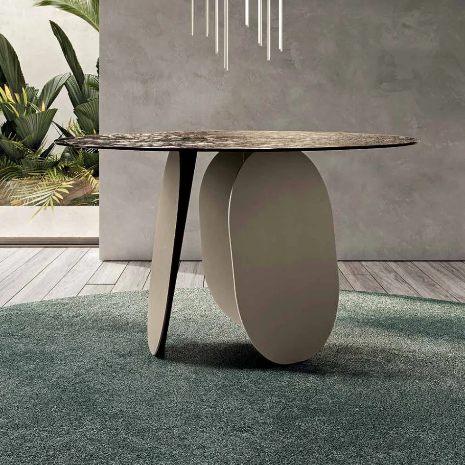 Runder Tisch aus gehämmertem Glas, rückseitig versilbert, hergestellt in Italien - Almo Viadurini