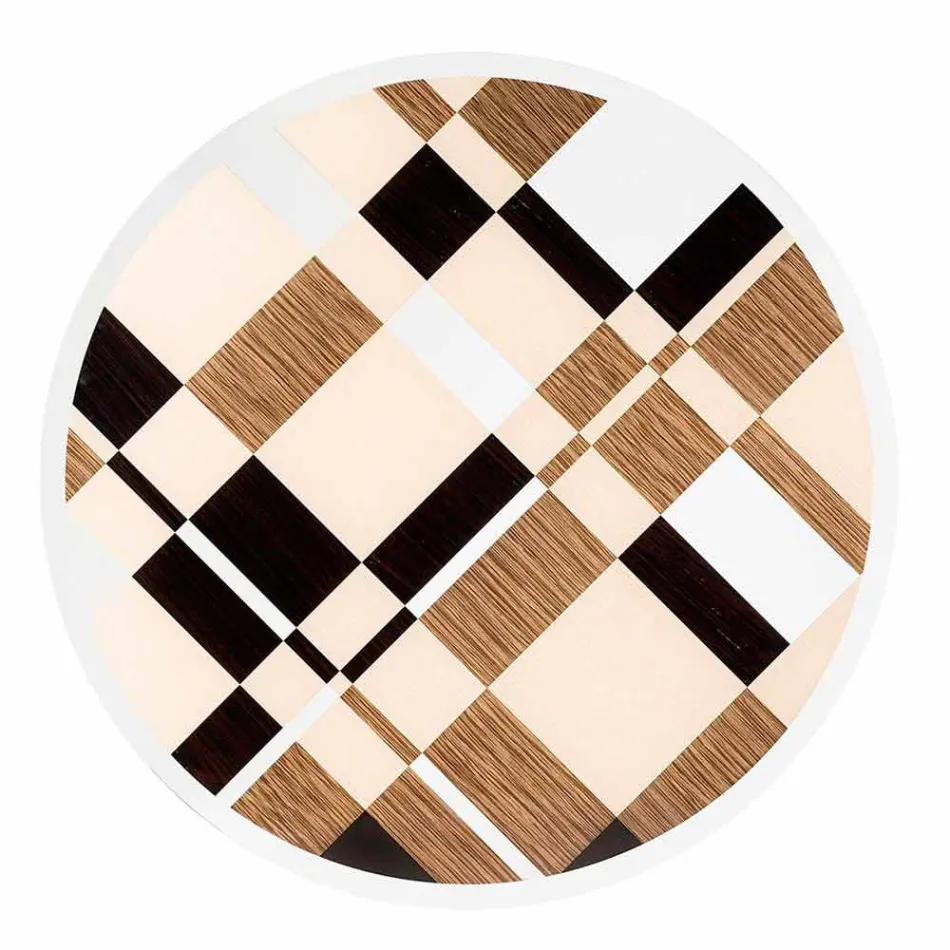 Runder Tisch Modeno mit Glasplatte und Holzeinlagen Ozzy Viadurini