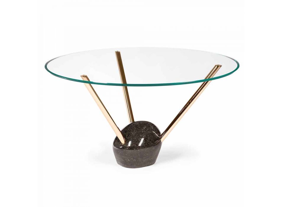 Moderner runder Tisch mit Glasplatte und Adele-Marmorsockel Viadurini