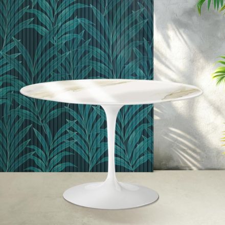 Saarinen Tulip Rundtisch H 74 cm in Florim Calacatta Gold Glanzkeramik - Scharlachrot Viadurini