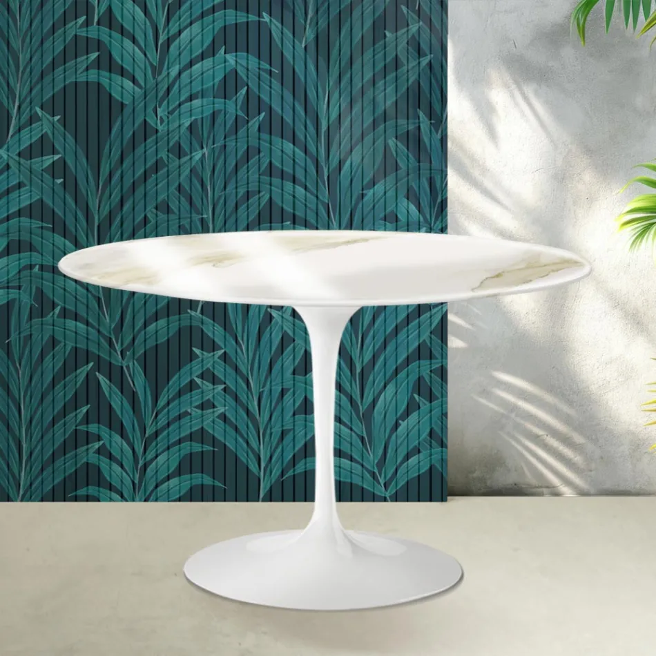 Saarinen Tulip Rundtisch H 74 cm in Florim Calacatta Gold Glanzkeramik - Scharlachrot Viadurini