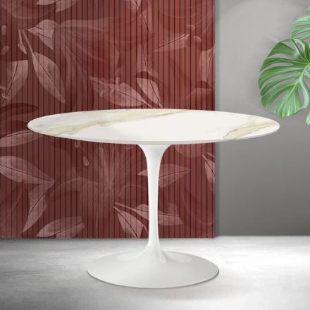 Saarinen Tulip Rundtisch H 74 cm in Florim Calacatta Gold Matt Keramik - Scharlachrot Viadurini