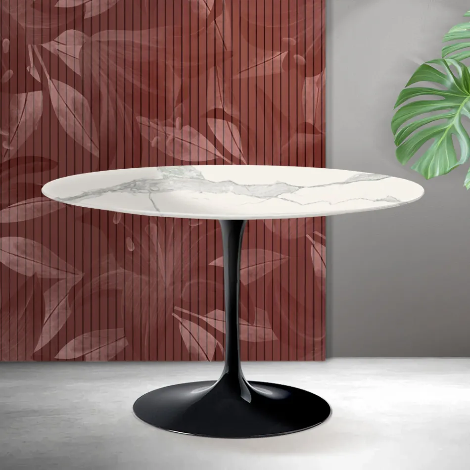 Saarinen Tulip Rundtisch H 74 cm in Florim Statuario Mattkeramik - Scharlachrot Viadurini