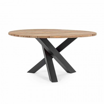 Runder moderner Tisch im Freien mit Homemotion - Ruben Teakholzplatte Viadurini