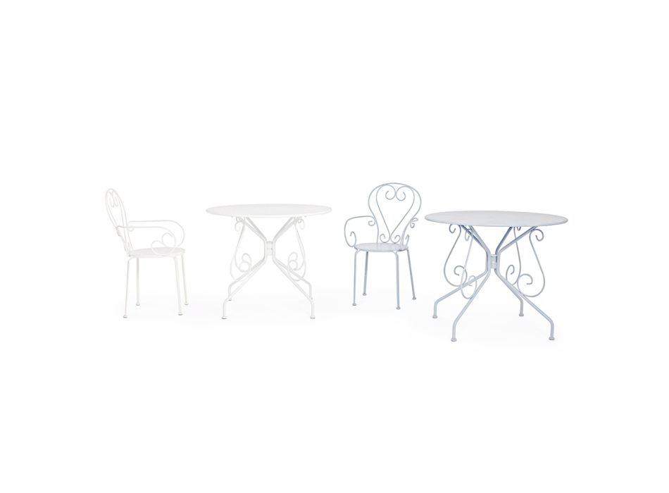Runder Gartentisch im Shabby-Chic-Stil aus lackiertem Stahl – Verzauberung Viadurini