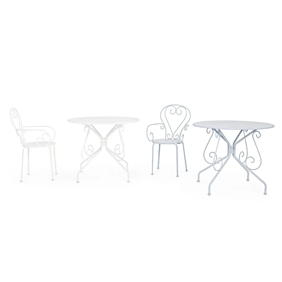 Runder Gartentisch im Shabby-Chic-Stil aus lackiertem Stahl – Verzauberung Viadurini