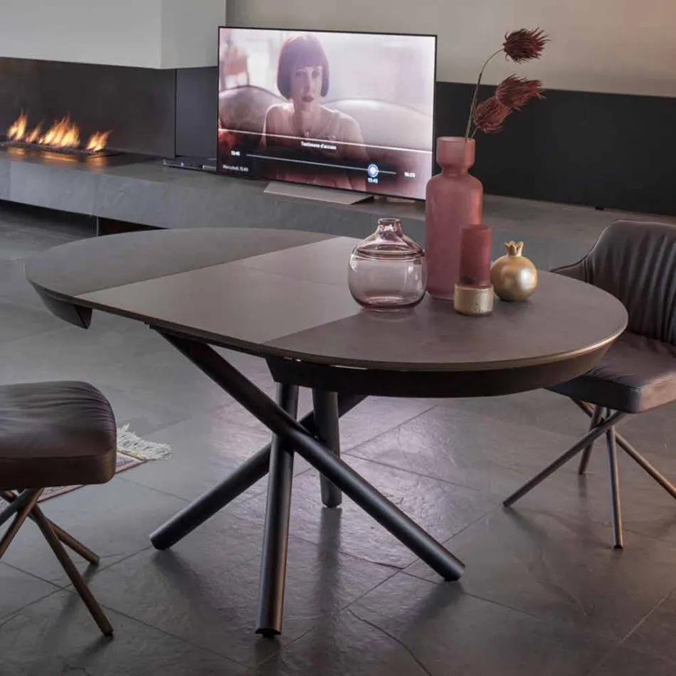 Runder Esstisch ausziehbar bis 165 cm mit Keramikplatte - Pistolero Viadurini