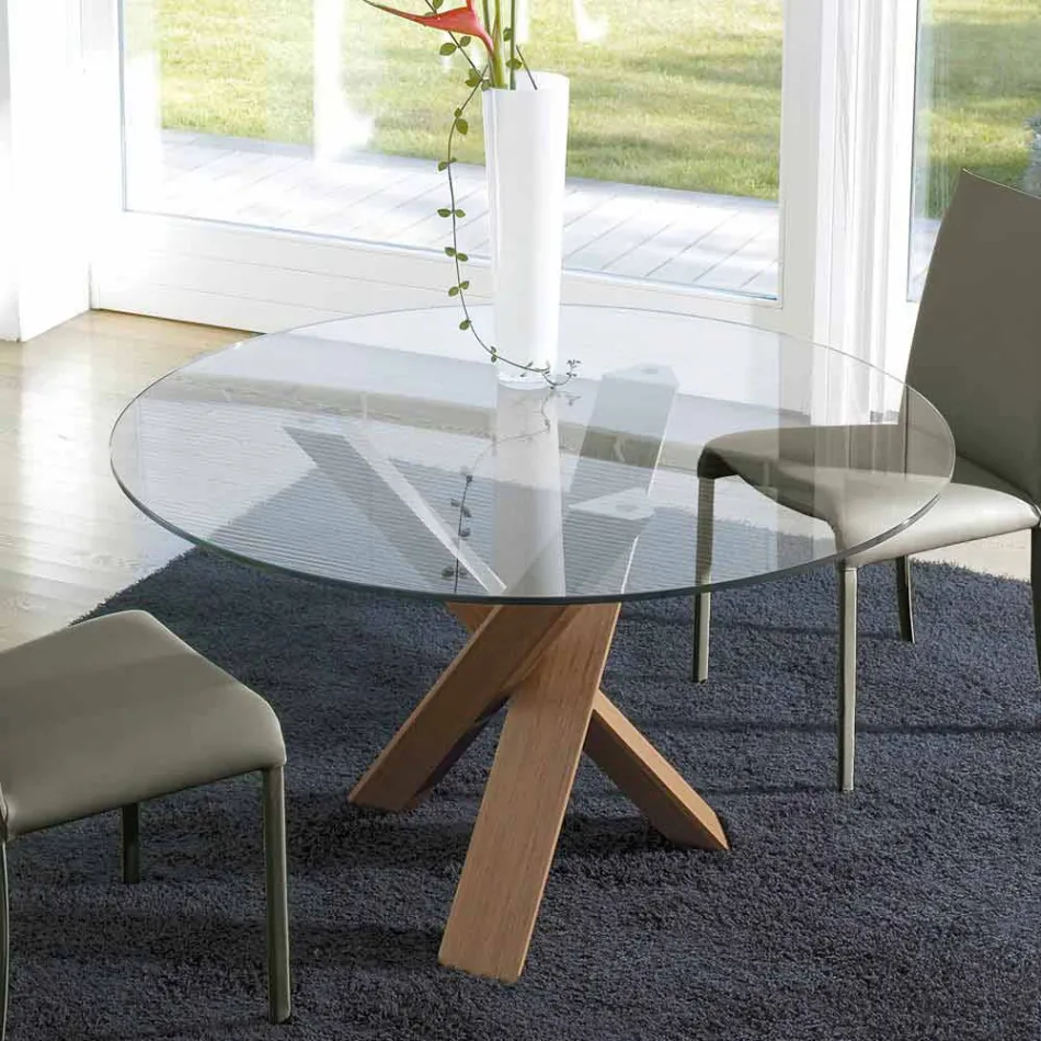 Runder Designtisch d.120 Kristallplatte made in Italy Cristal Viadurini