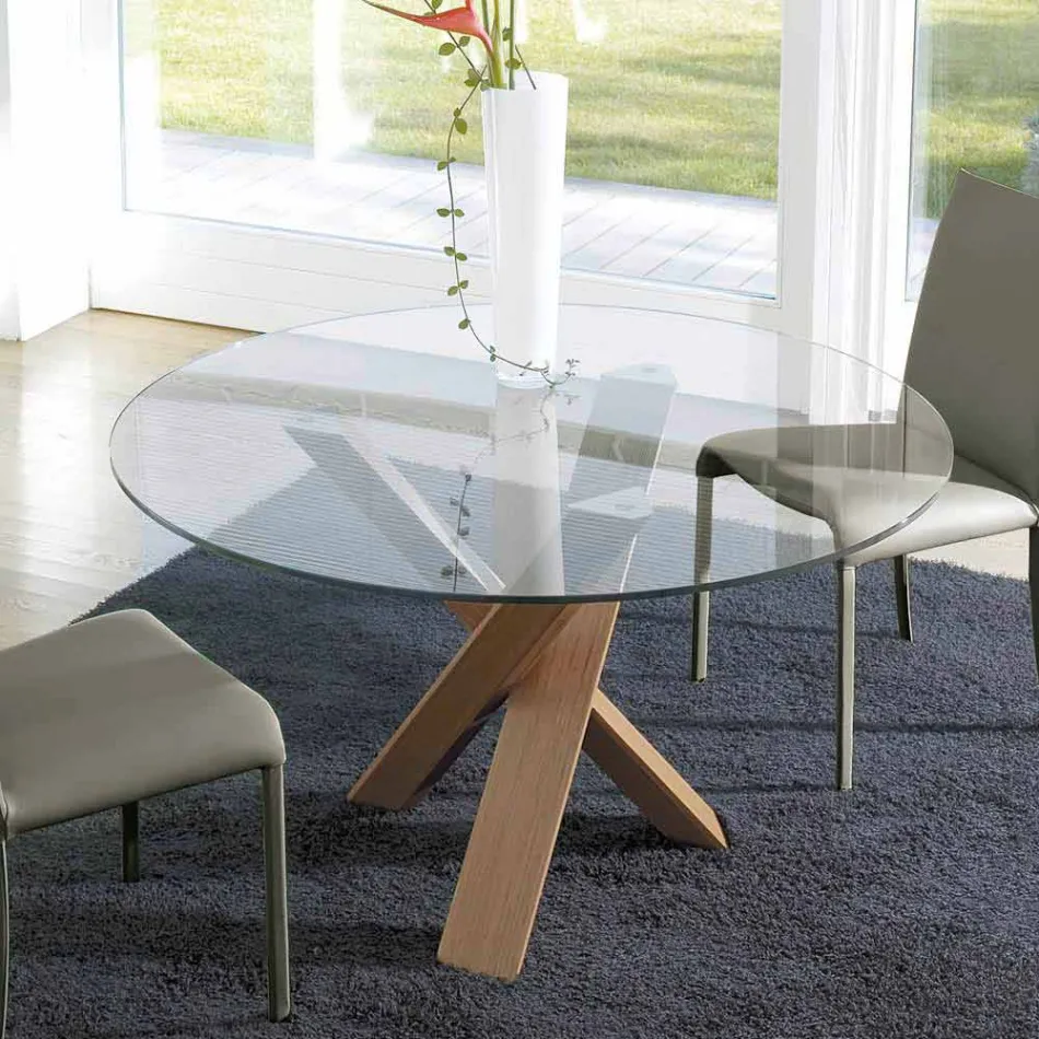Runder Designtisch d.160 Kristallplatte made in Italy Cristal Viadurini
