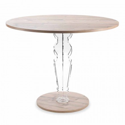 Runder Holztisch und Plexiglasbein mit transparentem Design - Maritozzo Viadurini