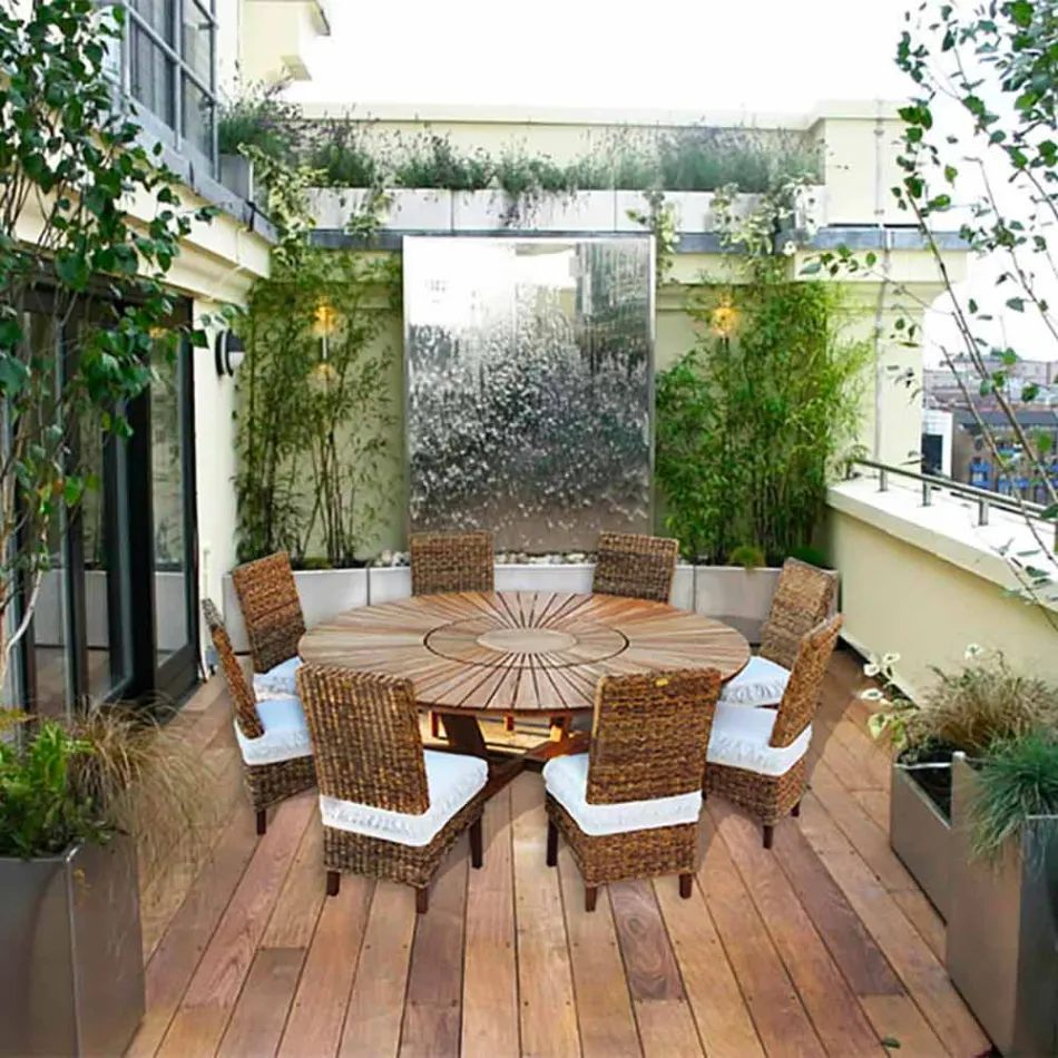 Runder Tisch mit Drehplatte aus Teak und Massivholz für Innen und Außen Viadurini