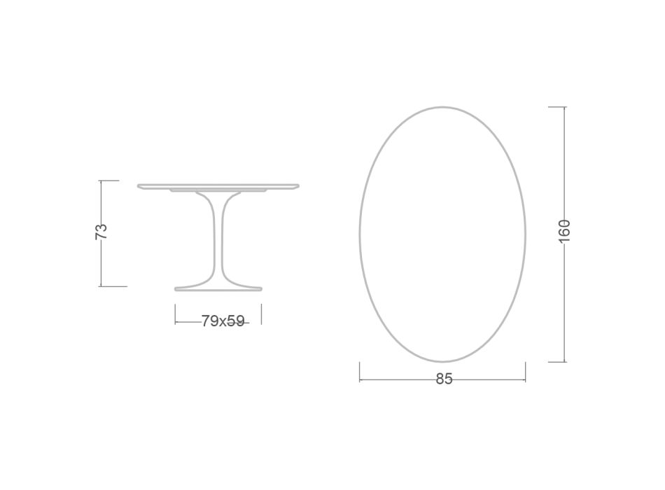 Tulpentisch Eero Saarine H 73 Oval aus Calacatta-Keramik in Antikweiß Viadurini