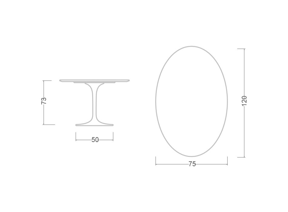 Tulpentisch Eero Saarine H 73 Oval aus Calacatta-Keramik in Antikweiß Viadurini