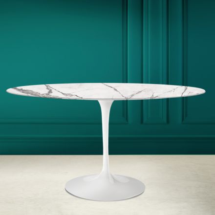 Tulpentisch Eero Saarine H 73 Oval aus unsichtbarer, ausgewählter Keramik, hergestellt in Italien – Scharlachrot Viadurini