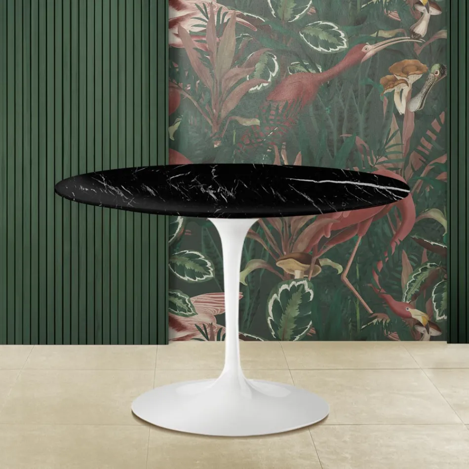 Eero Saarinen Tulpentisch H 73 mit schwarzer Marquinia-Marmorplatte Made in Italy - Scharlachrot Viadurini
