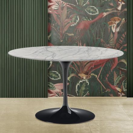 Eero Saarinen Tulip Tisch H 73 mit runder Platte aus Statuarietto Carrara Marmor Viadurini