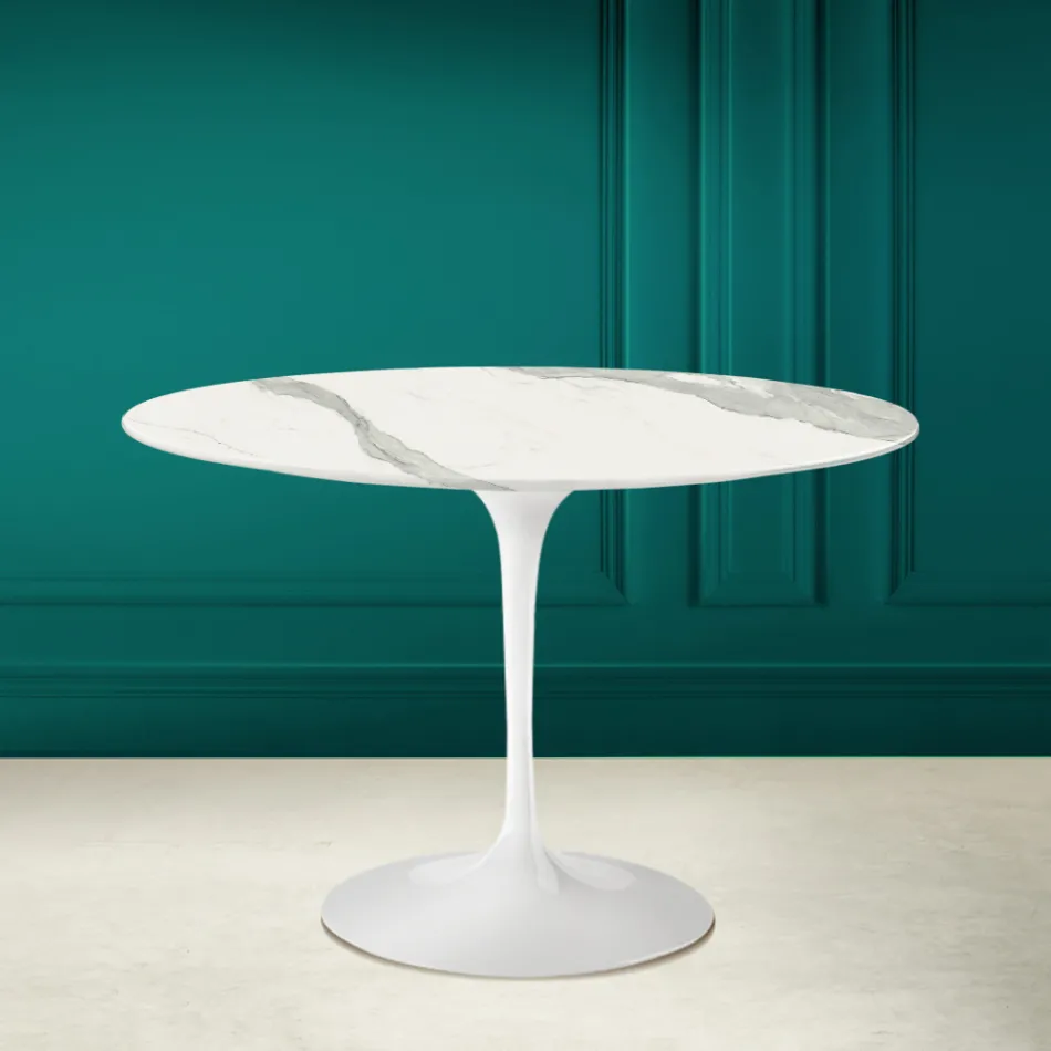 Tulip Tisch Eero Saarinen H 73 in Statuario Vollkeramik Made in Italy - Scharlachrot Viadurini