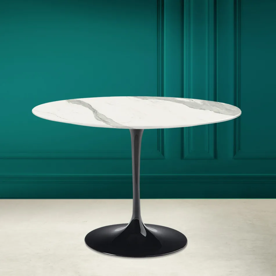 Tulip Tisch Eero Saarinen H 73 in Statuario Vollkeramik Made in Italy - Scharlachrot Viadurini